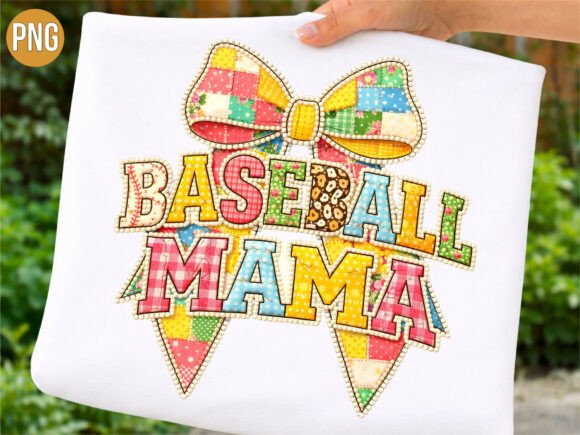 Baseball Mama Patchwork Bow PNG