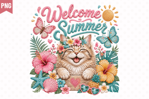 Embracing the Season: How the Welcome Summer Cat Sublimation PNG Elevates Modern DIY Design