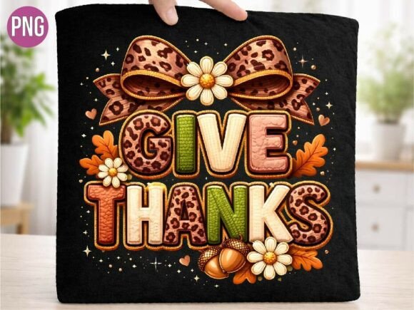 Give Thanks Leopard Print Bow PNG