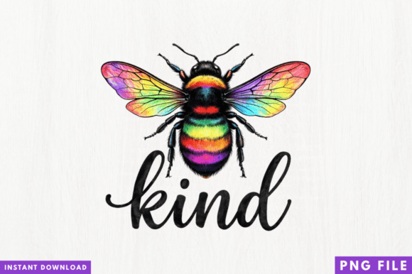 Kind Bee Rainbow PNG and Kind Bee Png: Elevating Your Sublimation Projects with Trendy Digital Art