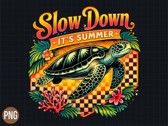 Slow Down Its Summer Turtle Beach PNG: A Creative Asset for Seasonal Designs
