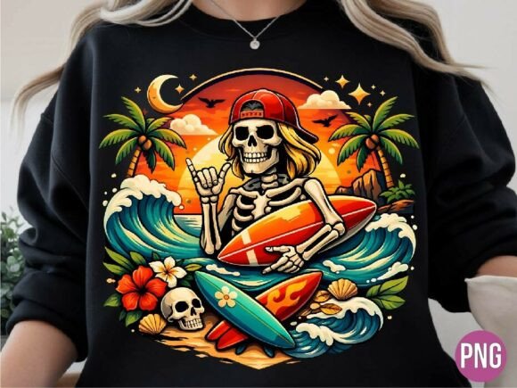 Unleash Creative Potential with High-Resolution Retro Surf Skeleton Art