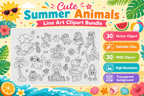 Unleash Creativity with the Cute Summer Animals Clipart Bundle