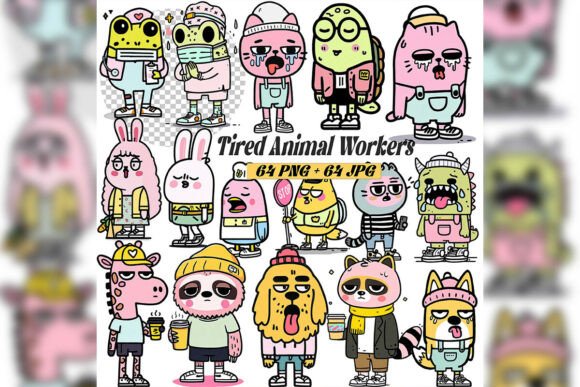 Whimsical Tired Animal Workers Set: A Guide to Humorous Watercolor Clipart